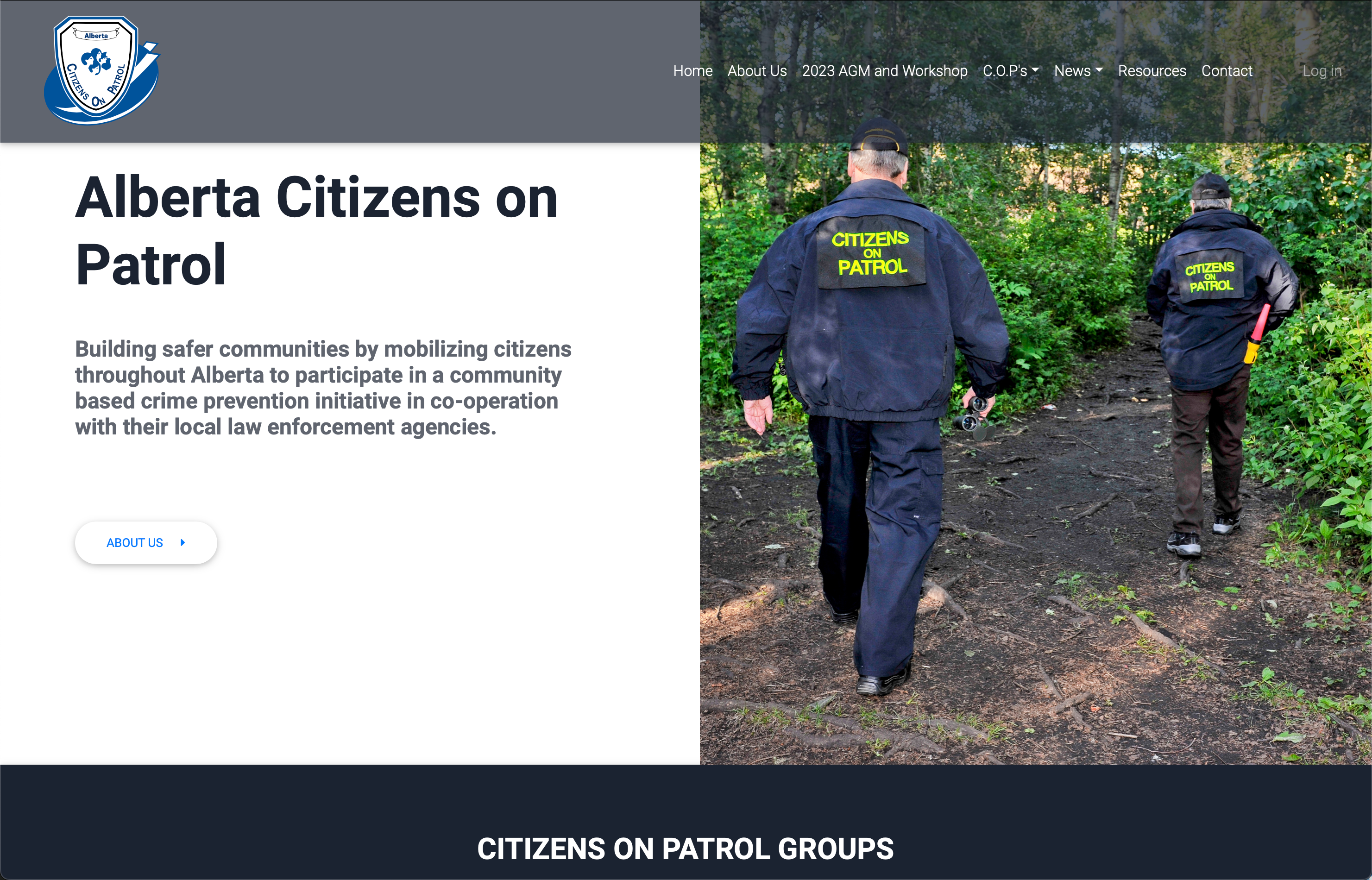 Alberta Citizens on Patrol website frontpage screen capture
