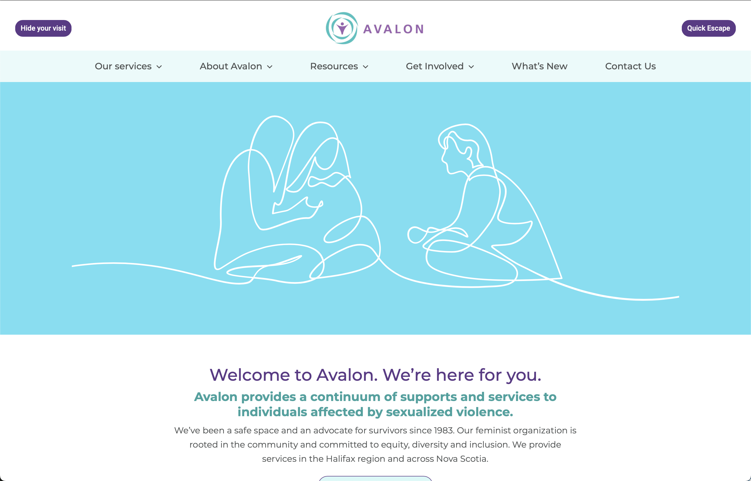 Avalon website frontpage