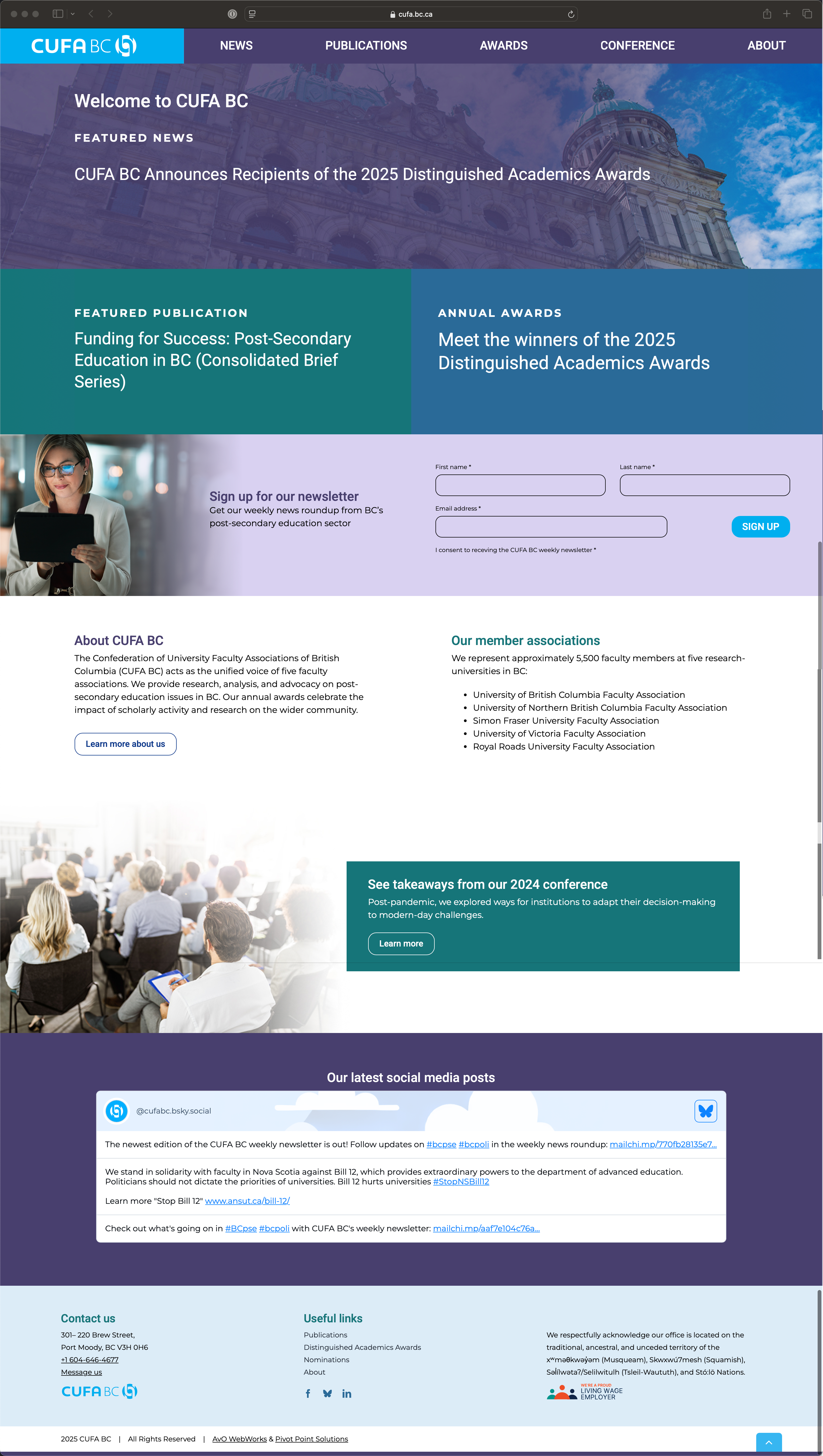 CUFA home page screen capture