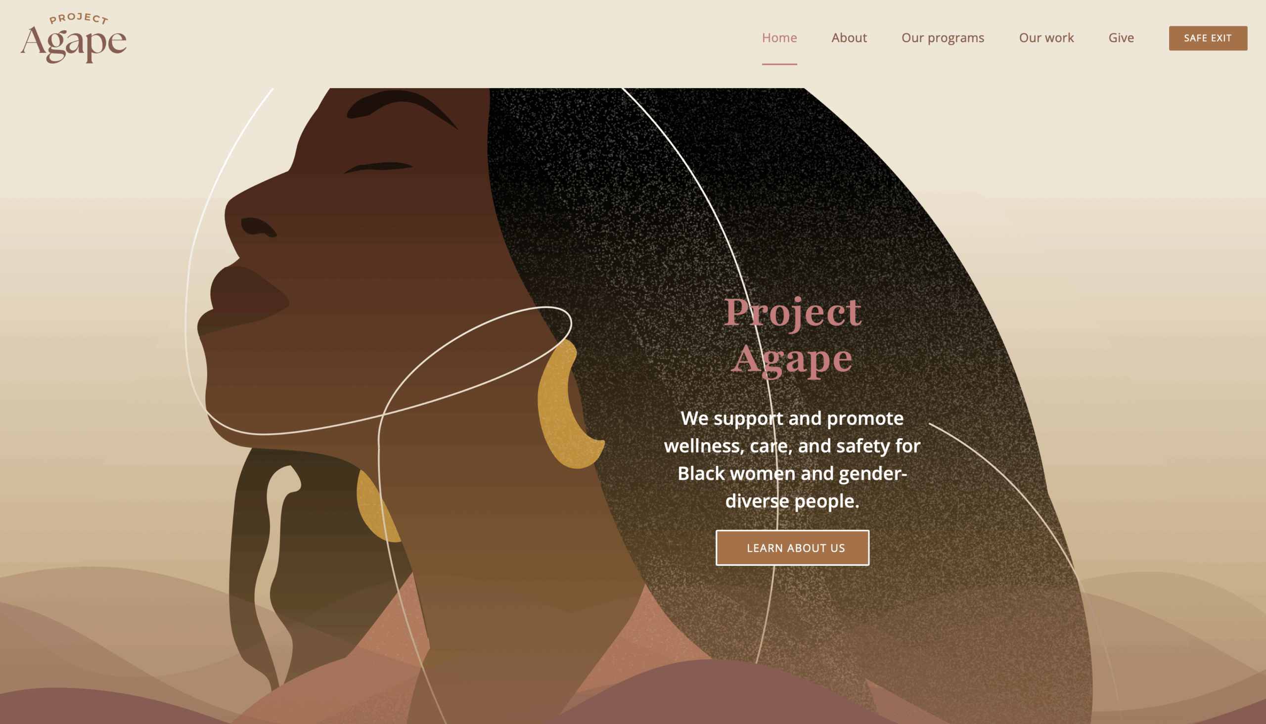 Project Agape screencapture of website homepage