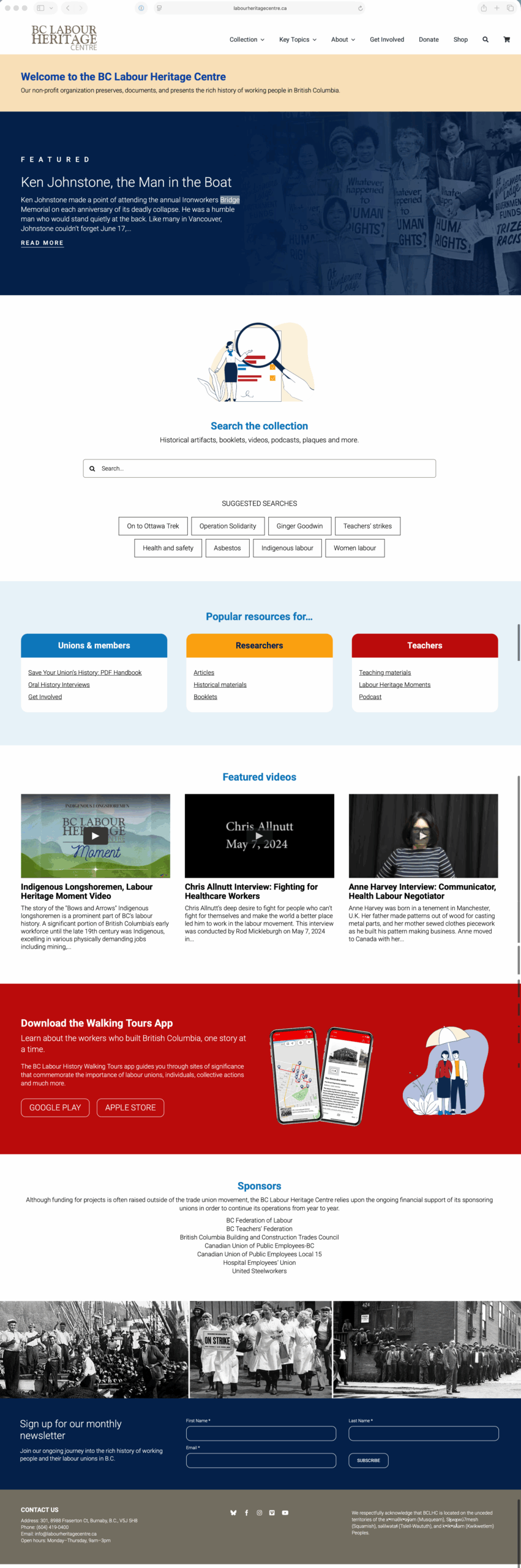 BC Labour Heritage Centre home page screen capture